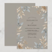 Taupe Leiste Loof Eucalyptus Bruiloft Kaart (Voorkant / Achterkant)