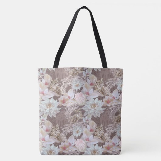 Taupe Leopard Floral Mode Tas (Voorkant)