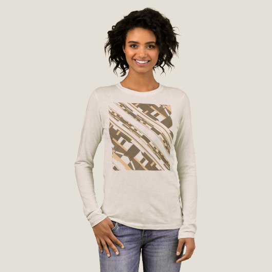 Taupe Light Tan Southwest Look Slanted Art Motif Tri-Blend Shirt (Voorkant)