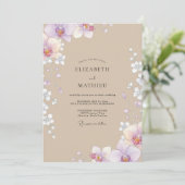 Taupe Lila Orchideeën Bruiloft Kaart (Staand voorkant)
