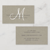 Taupe linnen eenvoudig minimaal monogram visitekaartje (Voorkant / Achterkant)