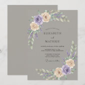 Taupe Lyrische Botanische Bruiloft Kaart (Voorkant / Achterkant)