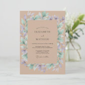 Taupe Maagdenpalm Loof Eucalyptus Bruiloft Kaart (Staand voorkant)