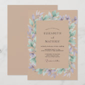 Taupe Maagdenpalm Loof Eucalyptus Bruiloft Kaart (Voorkant / Achterkant)