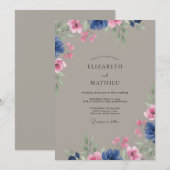 Taupe Magenta Bloem Bruiloft Kaart (Voorkant / Achterkant)