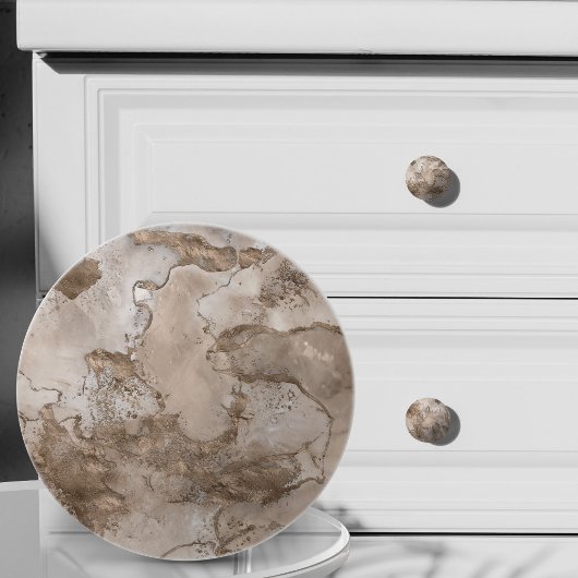 Taupe marmer en goud abstract keramische knop
