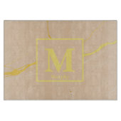 Taupe Marmer met Yellow Streaks Monogram Snijplank (Voorkant)