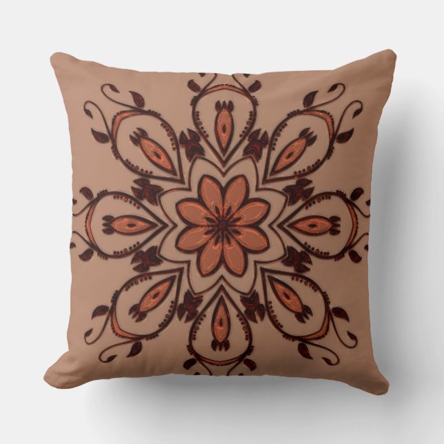 Taupe/Melon Mandala Reversible Pillow Kussen (Voorkant)