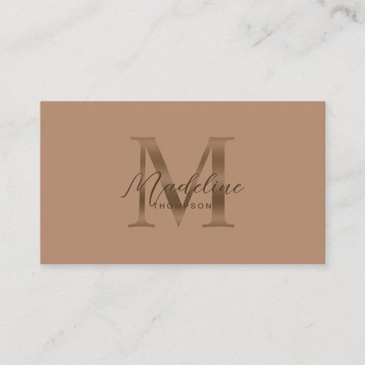 Taupe Metallic Bruin Monogram Script QR Code Visitekaartje (Voorkant)