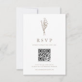 Taupe Minimailist Bloemboeket QR Code Bruiloft RSVP Kaartje (Voorkant)