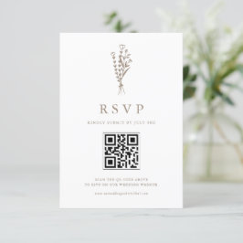 Taupe Minimailist Bloemboeket QR Code Bruiloft RSVP Kaartje