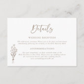 Taupe Minimailist Bloemen Boeket Bruiloft Details Informatiekaartje (Voorkant)