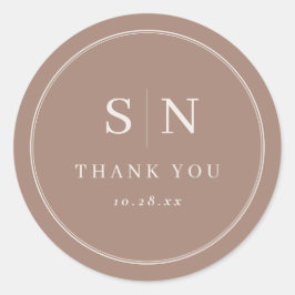 Taupe Minimal and Chic | Wedding Initial Ronde Sticker