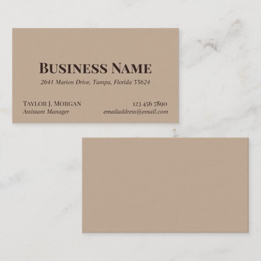 Taupe Minimal Large Bold Business Name Visitekaartje (Voorkant / Achterkant)