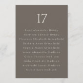 Taupe Minimal Wedding Table Number with Guest List Bedankkaart (Voorkant)