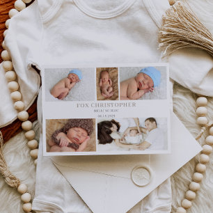 Taupe Minimale Fotocollage Baby Aankondigingskaart Kaart