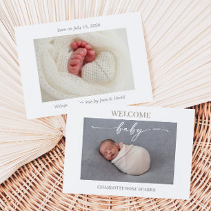 Taupe Minimale Welkomst Baby Foto Aankondigingskaa Kaart