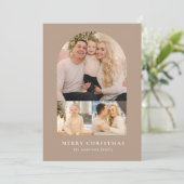 Taupe Minimalist Arch 3 Foto Feestdagenkaart (Staand voorkant)