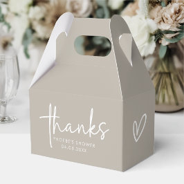 Taupe Minimalistisch Script Bruiloft Gable Bedankdoosjes