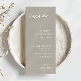 Taupe Minimalistisch Script Vrijgezellenfeest Menu