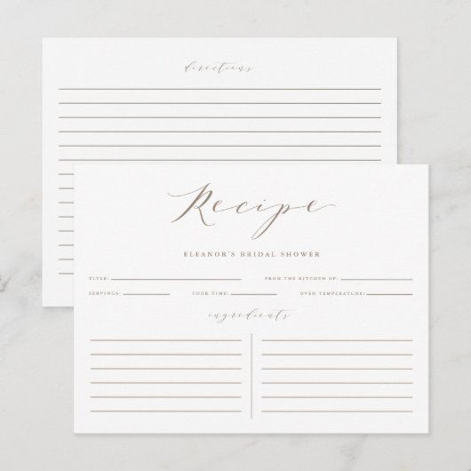 Taupe Minimalistisch Vrijgezellenfeest Recept Kaar Briefkaart (Voorkant / Achterkant)