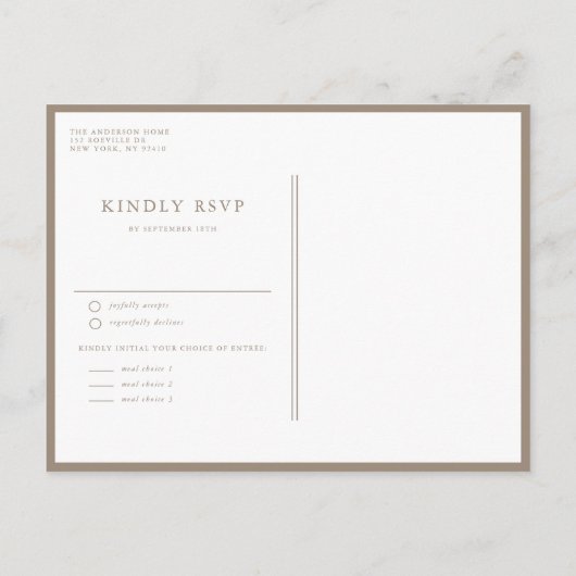 Taupe Minimalistische Bloemboeket Bruiloft Uitnodiging Briefkaart (Achterkant)