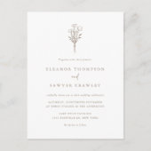 Taupe Minimalistische Bloemboeket Bruiloft Uitnodiging Briefkaart (Voorkant)