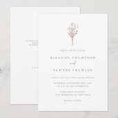 Taupe Minimalistische Bloemen Boeket QR Code Huwel Kaart (Voorkant / Achterkant)