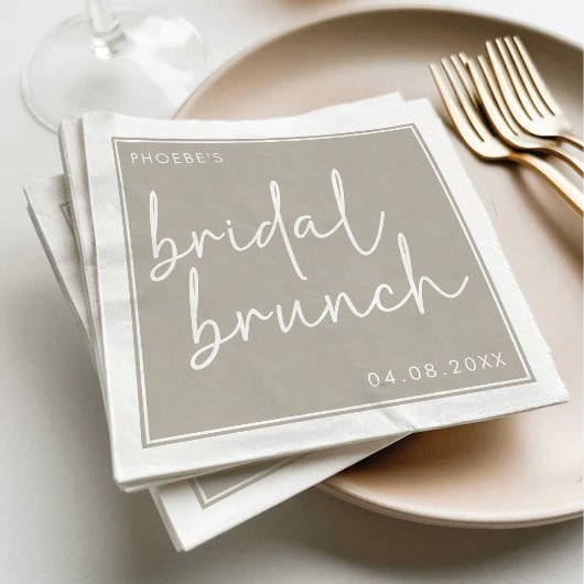 Taupe Minimalistische Script Bruids Brunch Servet