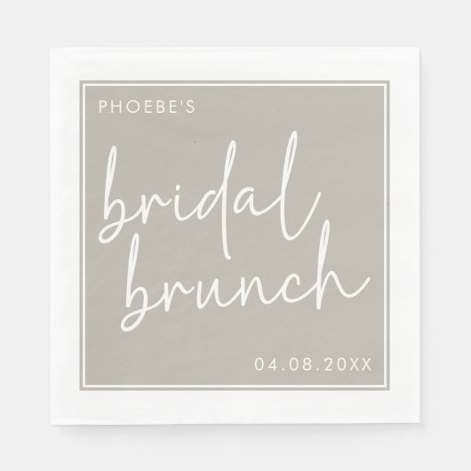 Taupe Minimalistische Script Bruidsbrunch Servet (Voorkant)