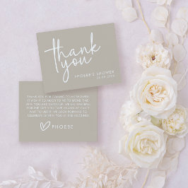 Taupe Minimalistische Script Bruidsdouche Plat Bedankkaart
