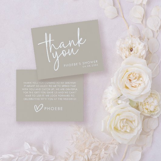 Taupe Minimalistische Script Bruidsfeest Uitnodigi Bedankkaart