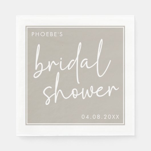 Taupe Minimalistische Script Bruidsmeisjeshuwelijk Servet (Voorkant)