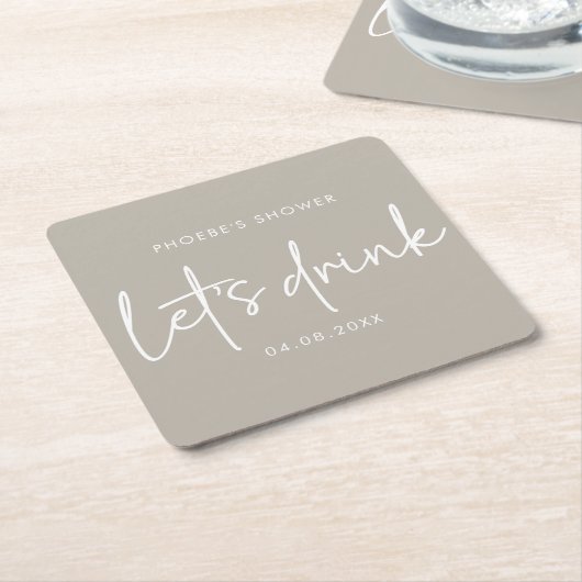 Taupe Minimalistische Script Bruiloft Coaster Kartonnen Onderzetters (Schuin)