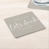 Taupe Minimalistische Script Bruiloft Coasters Kartonnen Onderzetters (Schuin)