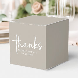 Taupe Minimalistische Script Bruiloftsfeest Vierka Bedankdoosjes