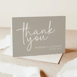 Taupe Minimalistische Script Bruiloftsfeest Vouwka Bedankkaart