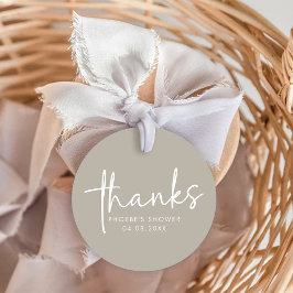 Taupe Minimalistische Script Bruiloftsshower Favor Bedankjes Labels