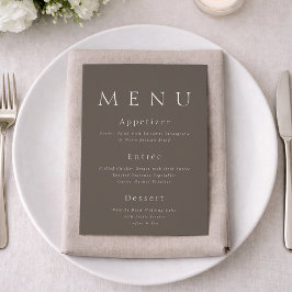Taupe minimalistische trouwmenu kaart