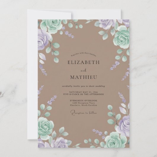 Taupe Mint Bloem Wedding Kaart (Voorkant)