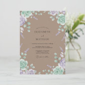 Taupe Mint Bloem Wedding Kaart (Staand voorkant)