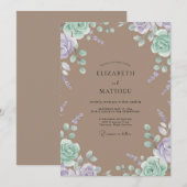 Taupe Mint Bloem Wedding Kaart (Voorkant / Achterkant)