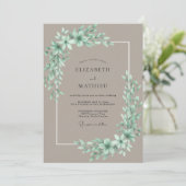 Taupe Mint Loof Eucalyptus Bruiloft Kaart (Staand voorkant)