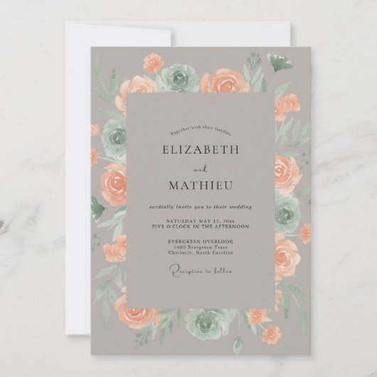 Taupe Mint Ranunculus Eucalyptus Bruiloft Kaart (Voorkant)