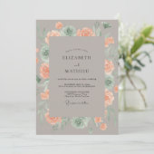 Taupe Mint Ranunculus Eucalyptus Bruiloft Kaart (Staand voorkant)