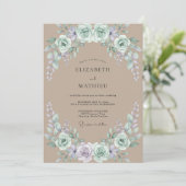 Taupe Mint Ranunculus Stof Eucalyptus Bruiloft Kaart (Staand voorkant)