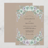 Taupe Mint Ranunculus Stof Eucalyptus Bruiloft Kaart (Voorkant / Achterkant)
