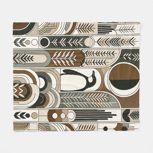 Taupe Mocha Abstracte Grain Bogen Patroon Pinguïn Fleece Deken (Voorkant (Horizontaal))