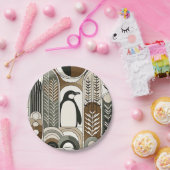 Taupe Mocha Abstracte Grain Bogen Patroon Pinguïn Papieren Bordje (Feest)