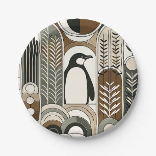 Taupe Mocha Abstracte Grain Bogen Patroon Pinguïn Papieren Bordje